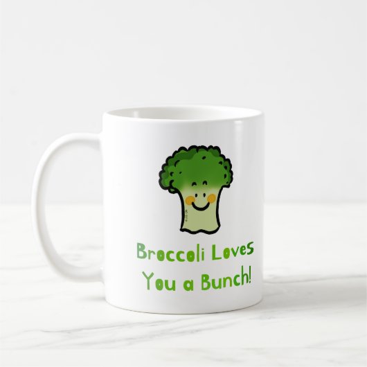 Niedlich Broccoli Pun Cartoon Design Kaffeetasse (Links)