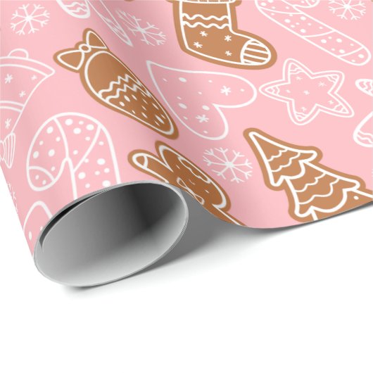 Niedlich Brown and White Cookie Pink Weihnachten Geschenkpapier (Rolleneckpunkt)