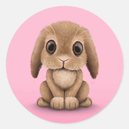 Niedlich Brown Baby Bunny Rabbit auf Pink Runder Aufkleber (Vorderseite)