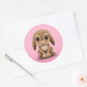 Niedlich Brown Baby Bunny Rabbit auf Pink Runder Aufkleber (Umschlag)