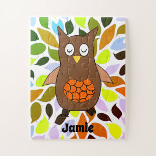 Niedlich Brown Baby Owl Bright Kids Name Puzzle