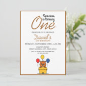 Niedlich Brown Bär Theme Boy 1. Geburtstag Einladung (Stehend Vorderseite)