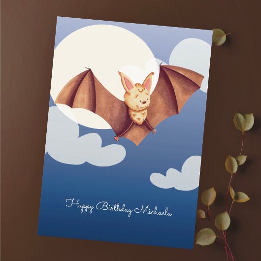 Niedlich Brown Bat Cartoon Personalisiert Happy Bi Karte