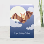 Niedlich Brown Bat Cartoon Personalisiert Happy Bi Karte (Vorderseite)