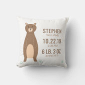 Niedlich Brown Bear Baby Birth Record Stats Kissen (Vorderseite)