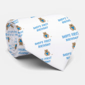 Niedlich Brown Bear Blue Bib Baby's First Birthday Krawatte (Gerollt)