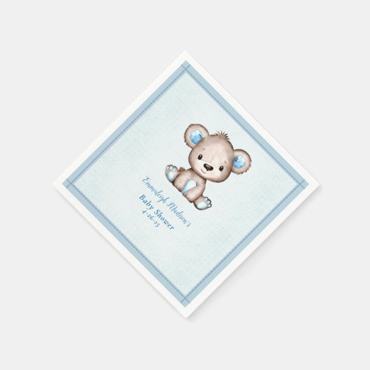 Niedlich Brown Bear Boy Blue Blanket Serviette (Ecke)