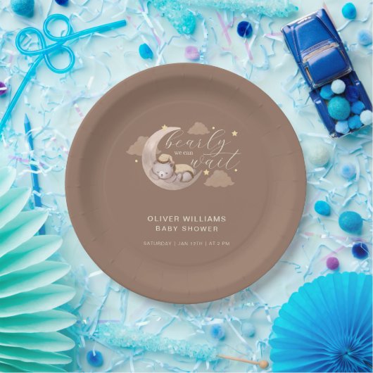 Niedlich Brown Bearly Wait Moon Star Sleepar Pappteller (Party)