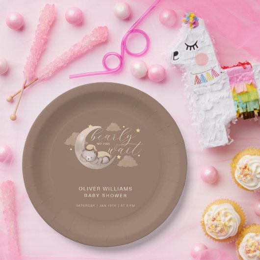 Niedlich Brown Bearly Wait Moon Star Sleepar Pappteller (Party)