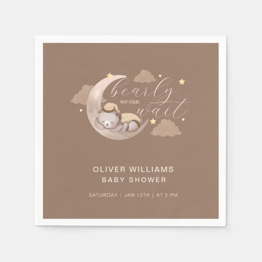 Niedlich Brown Bearly Wait Moon Star Sleepar Serviette (Vorderseite)