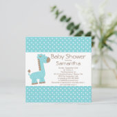 Niedlich Brown Blue Giraffe Boys Babydusche Einladung (Stehend Vorderseite)