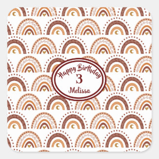 Niedlich Brown Boho Rainbow Whimsisches Muster Quadratischer Aufkleber