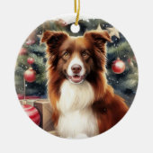 Niedlich Brown Border Collie Weihnachten Keramik Ornament (Vorne)
