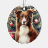 Niedlich Brown Border Collie Weihnachten Keramik Ornament (Links)