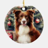 Niedlich Brown Border Collie Weihnachten Keramik Ornament (Hinten)