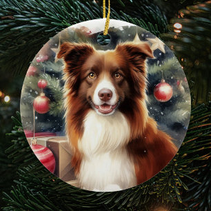 Niedlich Brown Border Collie Weihnachten Keramik Ornament