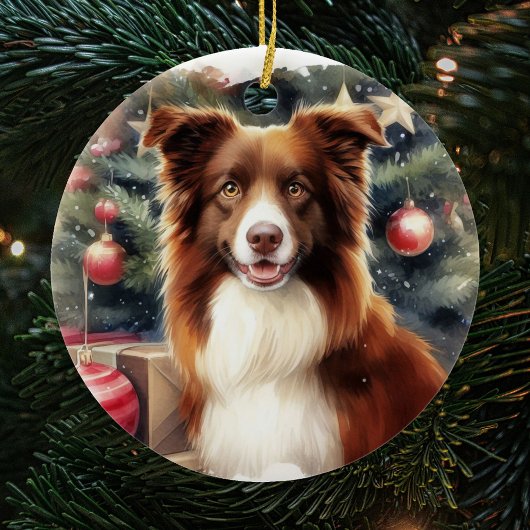 Niedlich Brown Border Collie Weihnachten Keramik Ornament