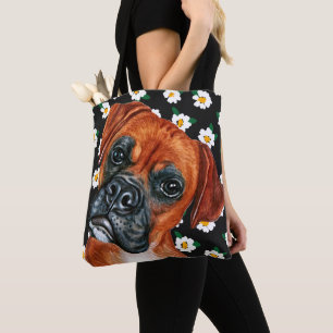 Niedlich Brown Boxer Dog Daisy Blume Muster Tasche