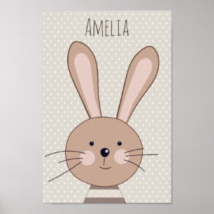 Niedlich Brown Bunny Beige Dots Personalisiert Poster