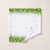 Niedlich Brown Bunny & Blume auf Weiß Badhandtuch Set (Waschlappen)