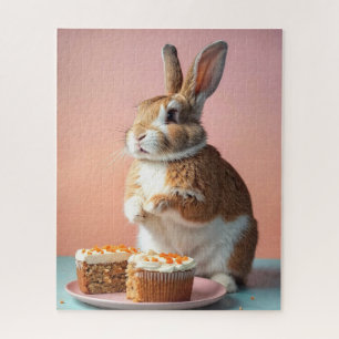 Niedlich Brown Bunny Eating Carrot Cake Puzzle
