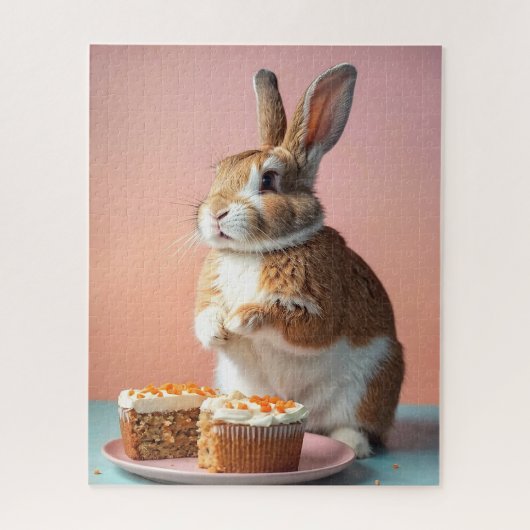 Niedlich Brown Bunny Eating Carrot Cake Puzzle (Vertikal)