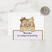 Niedlich Brown Cat Danke Cards Mitteilungskarte (Vorderseite/Rückseite Beispiel)