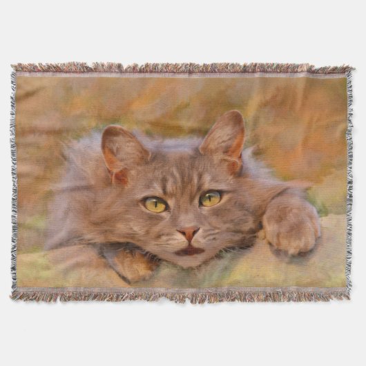 Niedlich Brown Cat Wasserfarben Ölgemälde Kunst Decke (Vorderseite)