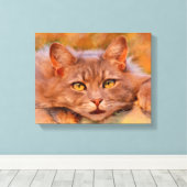 Niedlich Brown Cat Wasserfarben Ölgemälde Kunst Leinwanddruck (Insitu (Holzboden))