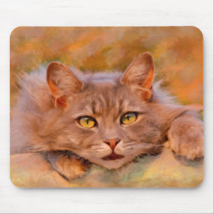 Niedlich Brown Cat Wasserfarben Ölgemälde Kunst Mousepad
