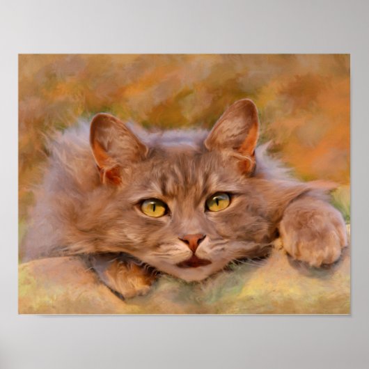Niedlich Brown Cat Wasserfarben Ölgemälde Kunst Poster (Vorne)