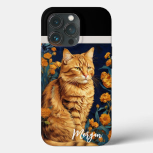 Niedlich Brown Cat Yellow Flowers Portrait Van Gog Case-Mate iPhone Hülle