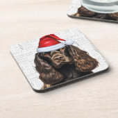 Niedlich Brown Cocker Spaniel Santa Dog Holiday Getränkeuntersetzer (Linke Seite)