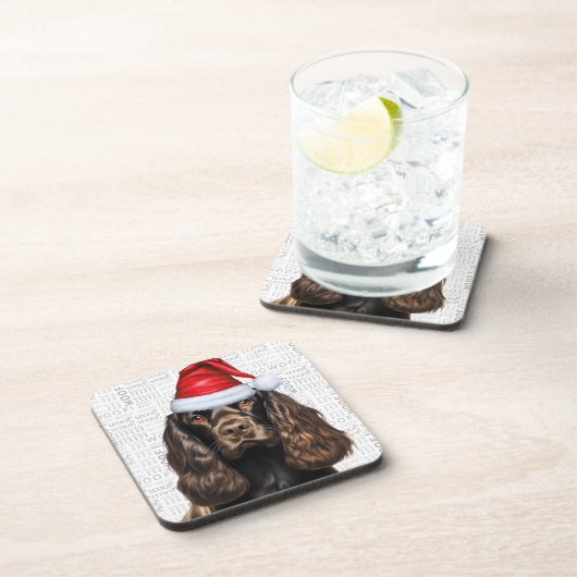 Niedlich Brown Cocker Spaniel Santa Dog Holiday Getränkeuntersetzer (Rechte Seite)