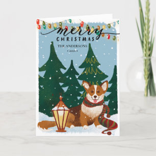 Niedlich Brown CORGI Weihnachtsbeleuchtung Minimal Feiertagskarte