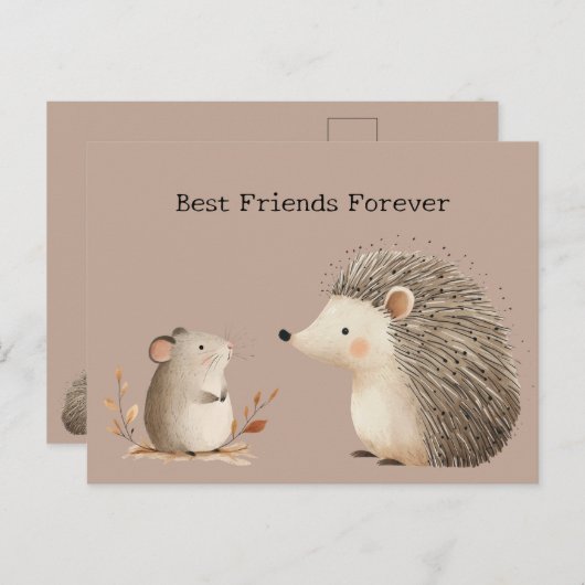 Niedlich Brown Cream Igel Mouse Die besten Freunde Postkarte (Vorne/Hinten)