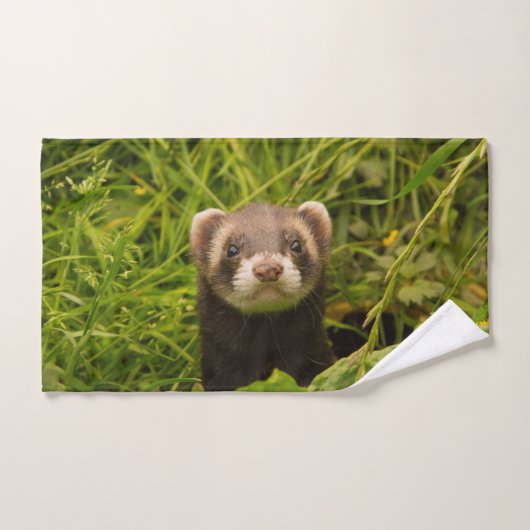 Niedlich Brown Ferret im Gras-Foto Badhandtuch Set (Handtuch)