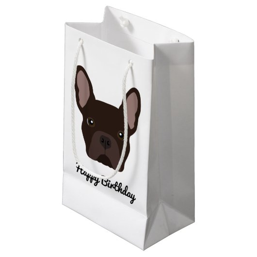 Niedlich Brown French Bulldog Geburtstag Kleine Geschenktüte (Vorderseite Schrägansicht)