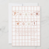 Niedlich Brown Gingham Notedry Baby Dusche Dankeskarte (Vorderseite)