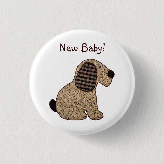 Niedlich Brown Gingham Patchwork Welppy Dog Button (Vorderseite)