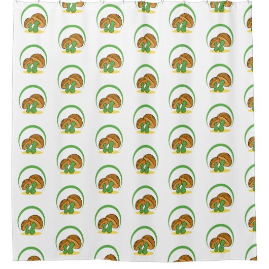 Niedlich Brown Green Cartoon Mushroom Fungi Art Duschvorhang (Vorderseite)