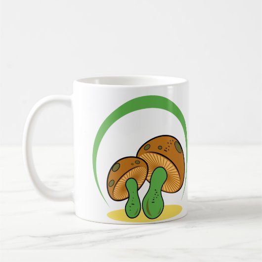 Niedlich Brown Green Cartoon Mushroom Fungi Art Kaffeetasse (Links)