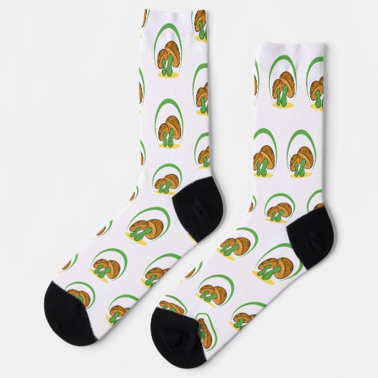 Niedlich Brown Green Cartoon Mushroom Fungi Art Socken (Linkes Detail)