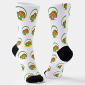 Niedlich Brown Green Cartoon Mushroom Fungi Art Socken (Gewinkelt)