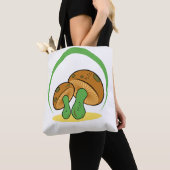 Niedlich Brown Green Cartoon Mushroom Fungi Art Tasche (Von Nahem)