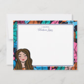 Niedlich Brown Hair Lady Cartoon Charakter Mitteilungskarte (Vorderseite)