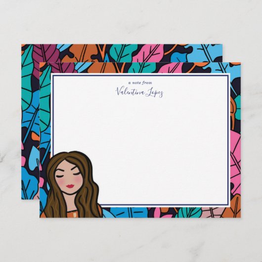 Niedlich Brown Hair Lady Cartoon Charakter Mitteilungskarte (Vorne/Hinten)