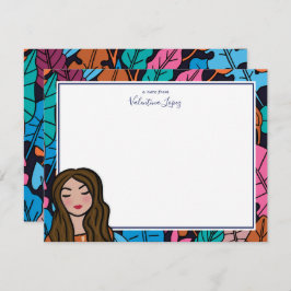 Niedlich Brown Hair Lady Cartoon Charakter Mitteilungskarte