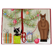 Niedlich Brown Horn und Kitten Barn Weihnachtsurla Große Geschenktüte (Vorderseite)