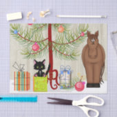 Niedlich Brown Horn und Kitten Barn Weihnachtsurla Seidenpapier (Handwerk)